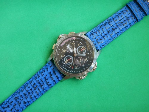 22 mm BRACELET ÉTANCHE REQUIN VÉRITABLE BLEU COUSU TYPE BREITLING DOUBLE JONC - Imagen 7 de 12