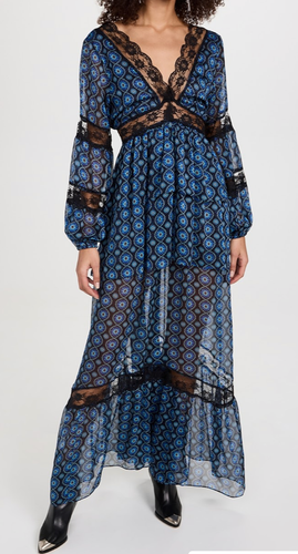 MISA Los Angeles Sansia Maxi Dress NWT Blue Lace Flowing Work Party Trendy M