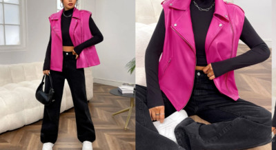 Stylish Winter Real Lambskin Leather Fancy Women's Pink Formal Vest Coat Fit