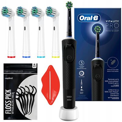 NEU Oral B Vitality Protect X Clean Schwarz 4 Aufsätze Elektrische Zahnbürste