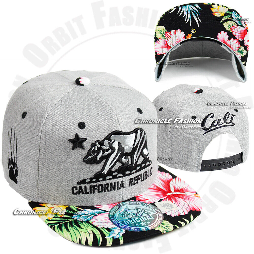 California Republic Baseball Cap Cali Bear Embroidered Hat Adjustable Flat Men