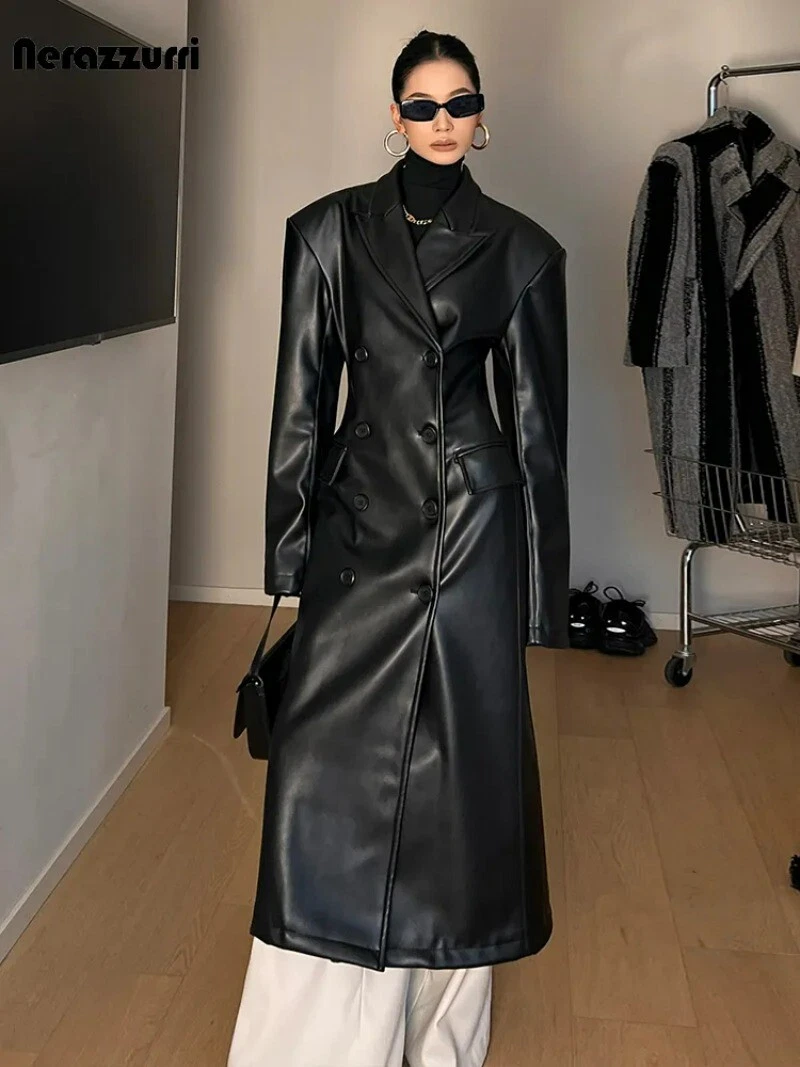 Long black cheap fitted coat