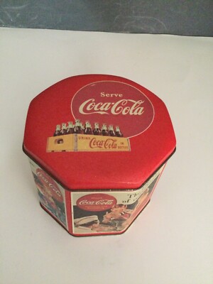 Vintage Octagon Coca-Cola Tin Can 4 in Tall & 4.5 in Wide