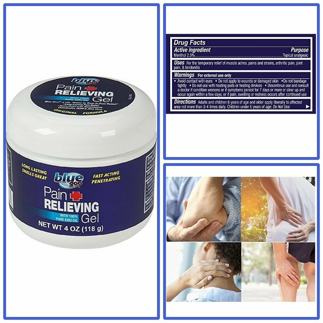 PAIN RELIEVING Gel With Pure Emu Oil 4 oz For Back Neck Pain Muscle