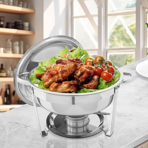 Stainless Steel Round Chafer Chafing Dish Set Catering Food Warmer w/lid 5Qt - Imagen 6 de 36