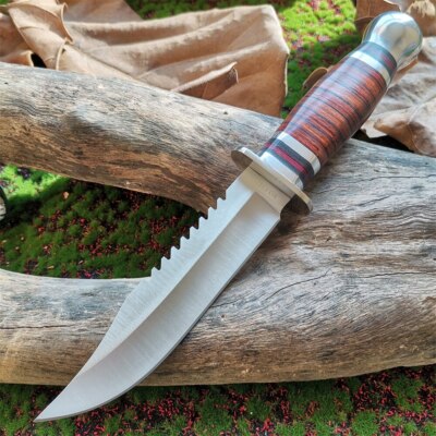 High quality 8CR15Mov stainless steel wood handle hunting sharp straight knife