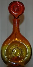 Mid Century Blenko 5931 Wayne Husted Tangerine Doughnut Decanter Sandblast Mark