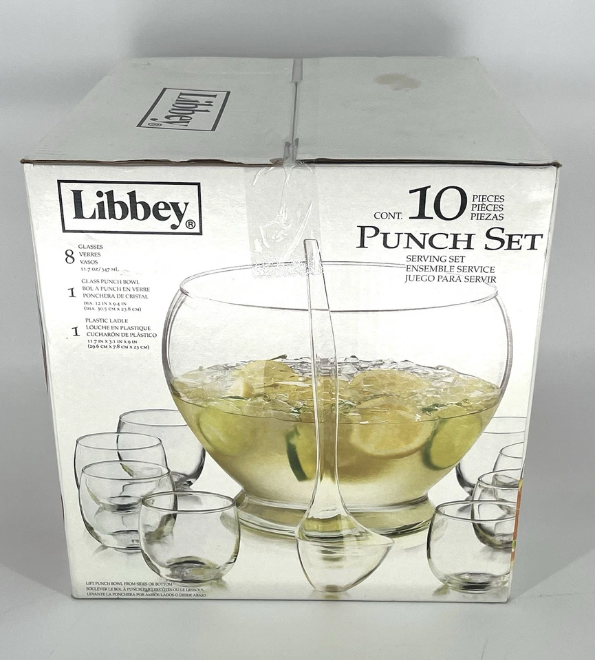 Libbey Selene Glass Punch Bowl 10 Piece Serving Set (Bowl,Plastic Ladle,8 Cups) - Image 2 of 4