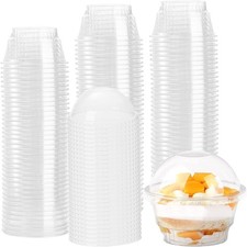 100 Pack Dessert Cups with Dome Lids 5 Oz Clear Plastic Cups, Disposable Ice