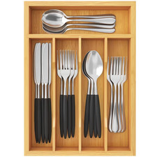 Image of Lifewit Cutlery Drawer Organiser, 7 Compartment Bamboo Cutlery Tray Kitchen Uten
