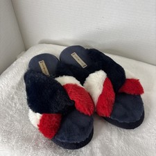 Unisex Kids Tommy Hilfiger RWB Fur Flag Home Slippers Sliders 7.5
