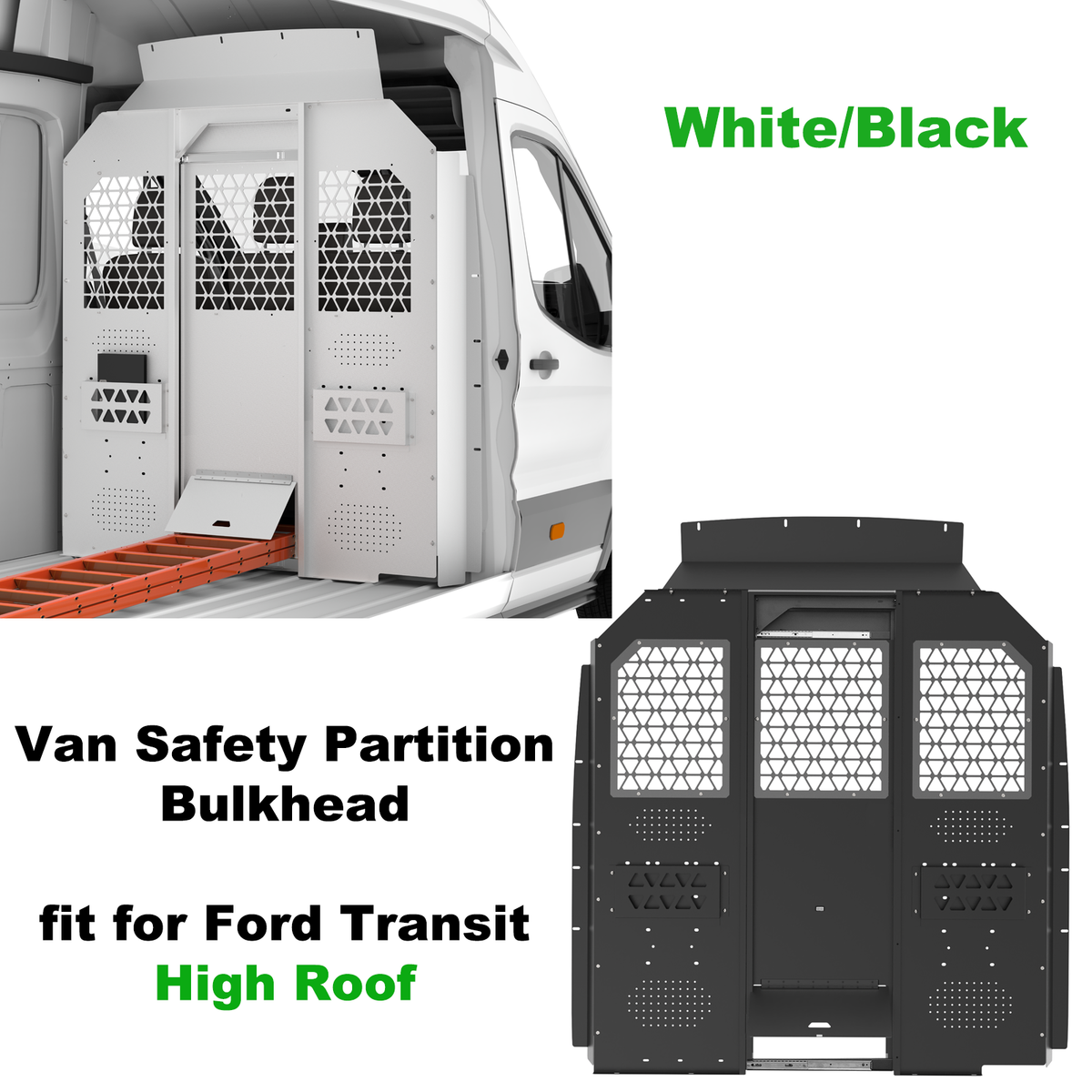 White / Black Van Safety Partition Bulkhead Fit for Ford Transit