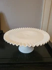 Vintage White Milk Glass Ribbon Edged Cake Pedestal Stand 12.5"D Fenton?