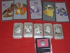 Full Rare SAMPLE Set of 5 Pokemon 1 Oz  .999 Fine Silver plus 5x 1 gram Pokegram