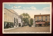 c1930 Hauck Pharmacy, 1st National Bank Saugerties, NY Vintage Picture Postcard