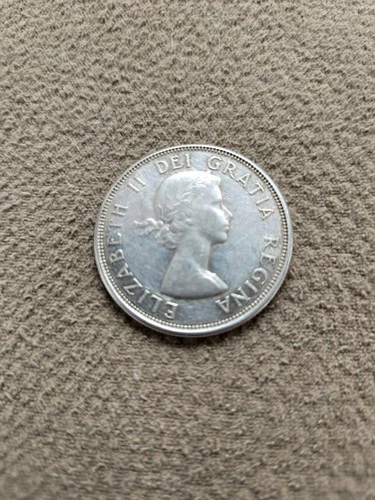 1959 Canada 50 Cents Canadian Silver Half Dollar Queen AU Nice