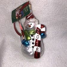 2018 Old World Christmas OWC Snowman W Candy Cane Ornament Glass Dated With Tags