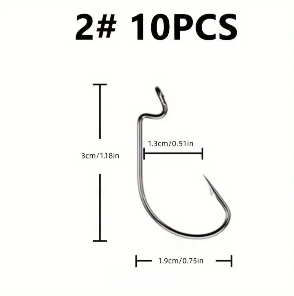 50x Offset Hooks Wide Gap Weedless Worm Hooks Pike Perch Soft Lures Fishing - Image 3 of 4