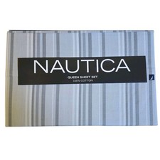Nautica Amelia Gray Stripe Cotton Queen Sheet Set NEW