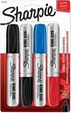 Sharpie King Size Permanent Marker, Large Chisel 4 Count (Pack of 1), Black 