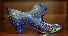 Fenton Hand Painted Signed Art Glass Iridescent Blue Slipper