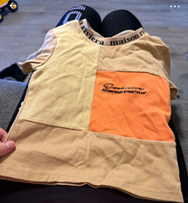 River Island Mini Beige/Orange Colourblock Logo Cotton Knit T-Shirt 12-18M