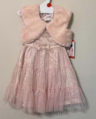 Jona Michelle Easter Dress with Fur Vest Color Blush with Sparkle Stars Size 6