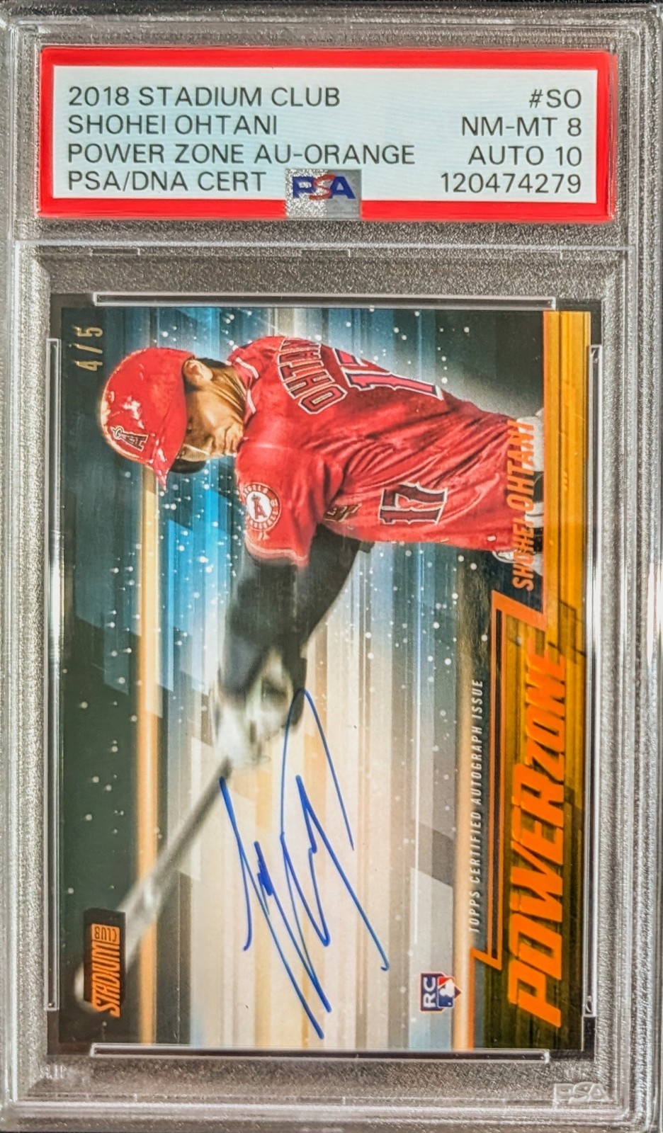 2018 Topps Stadium Club PZ Orange /5 Shohei Ohtani Auto Rookie RC PSA 8/10 BOLD