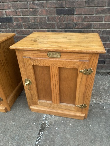 Vintage Set 2 White Clad Oak Icebox Chest End Table Nightstands - Picture 4 of 13