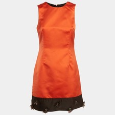 DG Orange Sateen Contrast Embellished Hem Sleeveless Shift Dress S