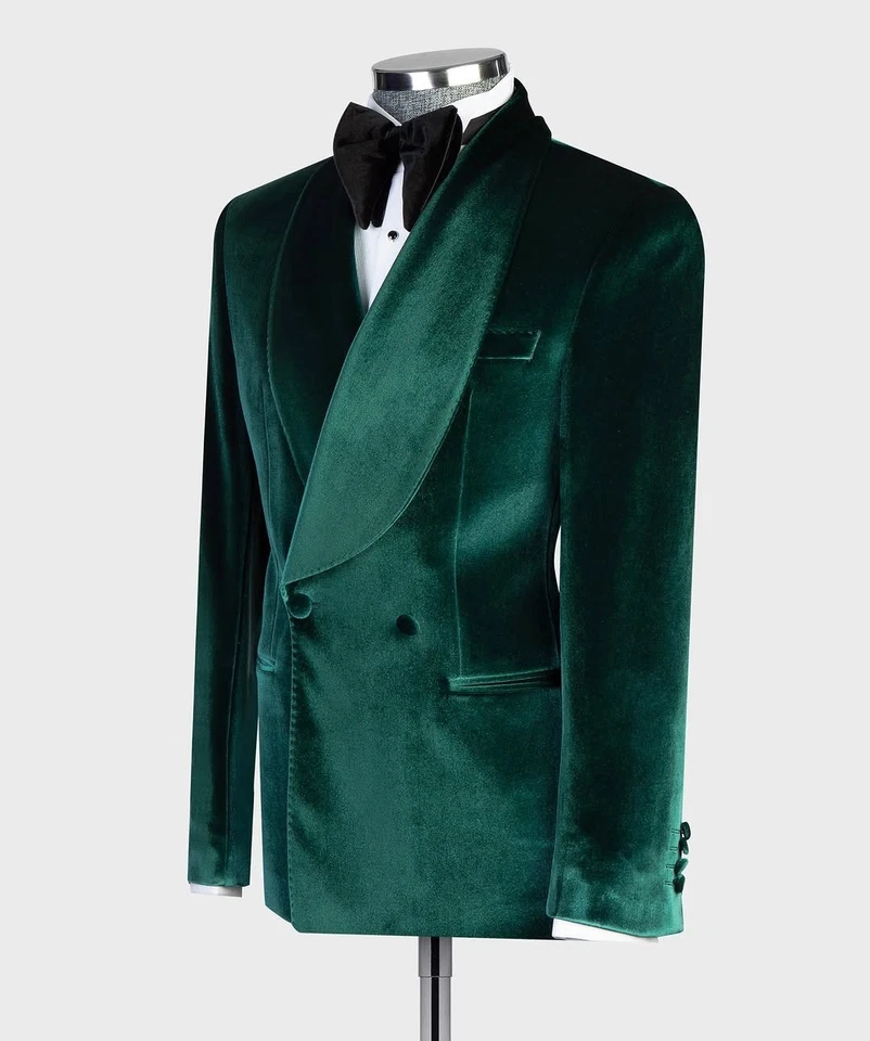 Hombres Trajes Chaquetas Terciopelo Slim Fit Formal Prom Tuxedos Prom Novio Doble Botonadura Foto 3 de 4