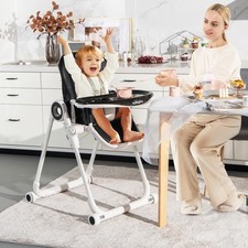 Baby High Chair Foldable Feeding Chair with 6 Adjustable Heights Black