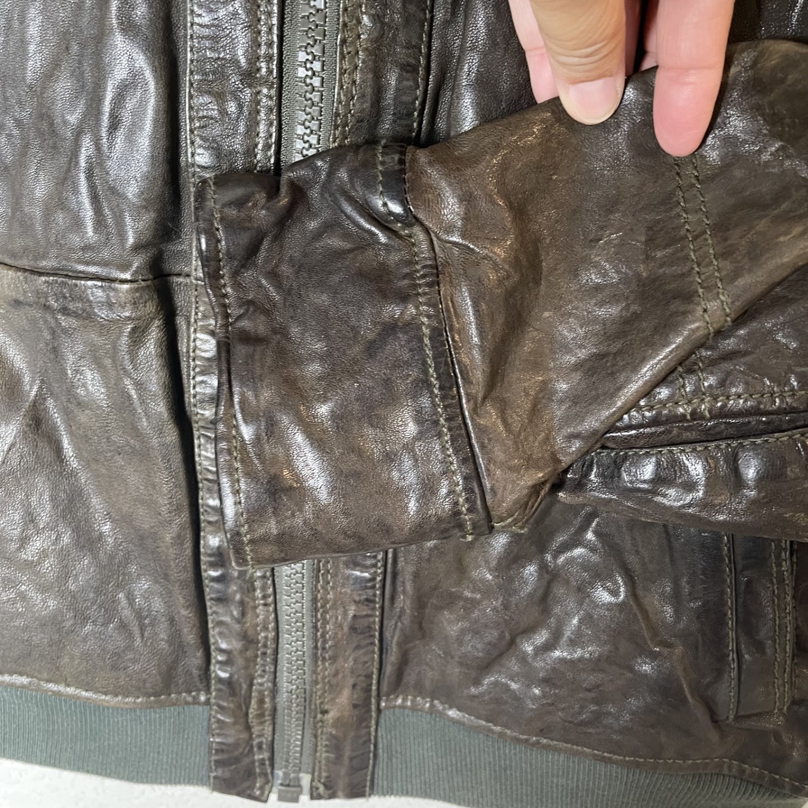 Diesel L-Ajuga Bomber Sheep Leather Jacket Mens Sz M Brown Full Zip Lined image 7