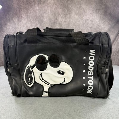 Vintage Joe Cool Peanuts Snoopy Woodstock Duffle Bag Black Travel Gym Bag