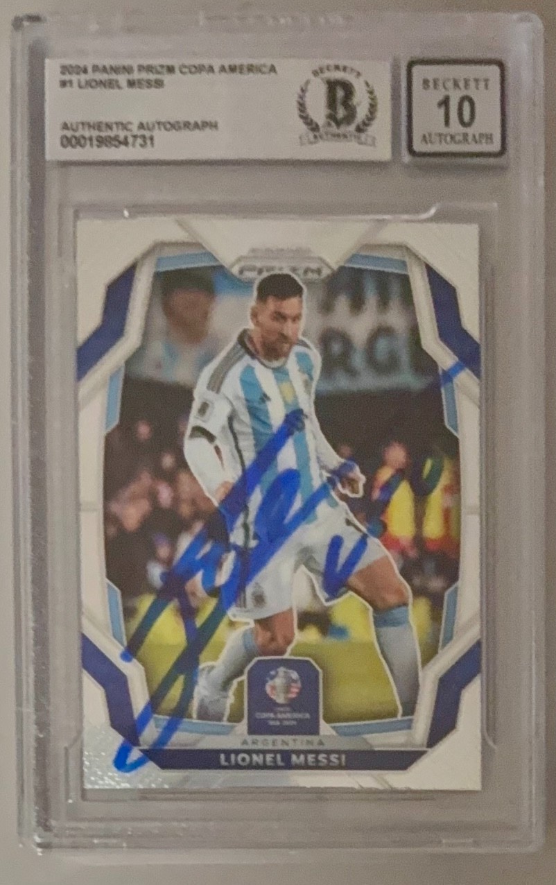2024 Panini Prizm Copa America #1 Signed Lionel Messi #1 Beckett BAS AUTO 10 view 2