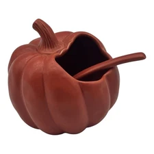 Chantal Pumpkin Shaped Ceramic Soup Tureen with Spoon Fall Thanksgiving Decor