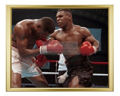 MIKE TYSON VS TYRELL BIGGS BOXING HEAVYWEIGHT ACTION 8X10 GOLD FRAMED PHOTO