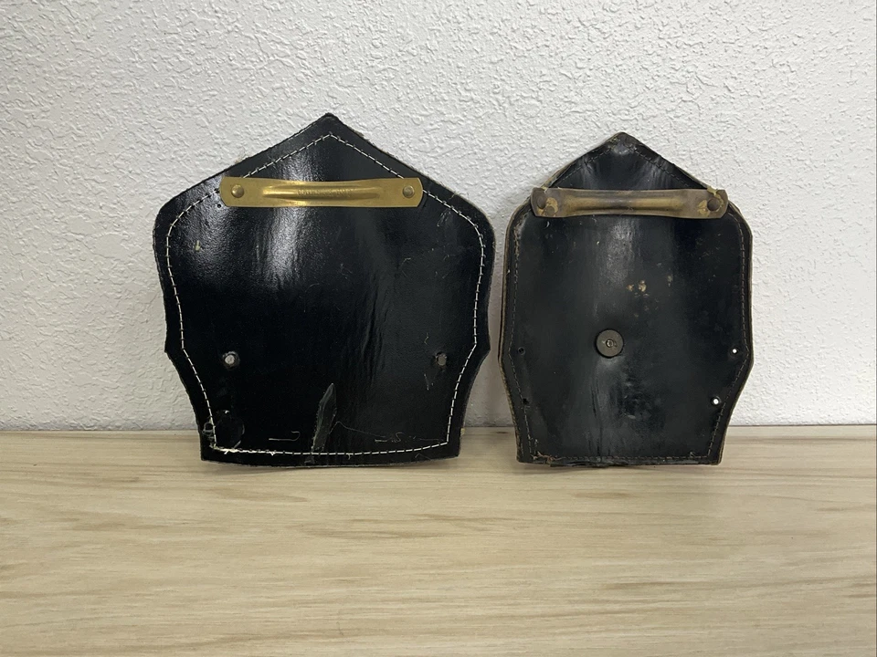 Lot of 2 Vintage New Milford Fire Dept Leather Helmet Shields - Image 2 of 2