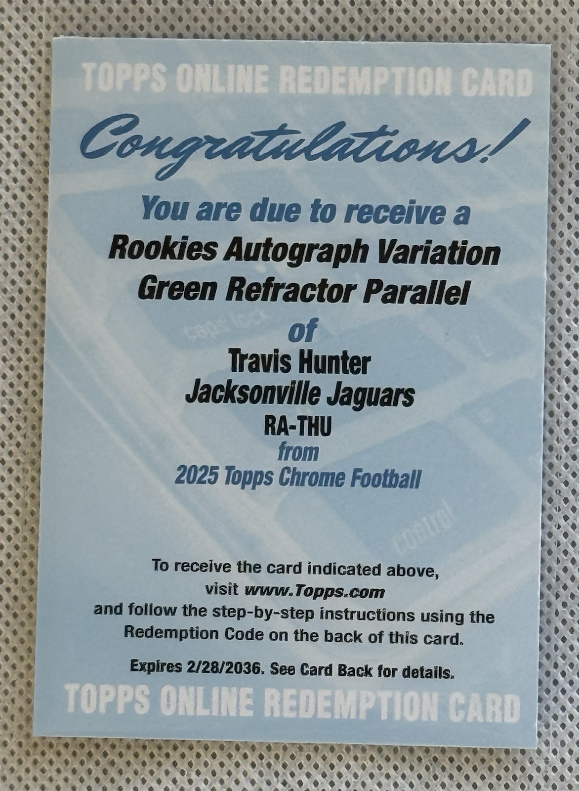 2025 Topps Chrome Travis Hunter Auto True Green /99 (RC) #RA-THU On-Card Auto CB