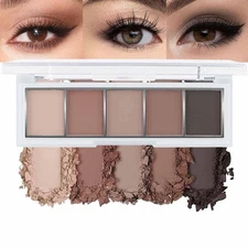 5 Colors Matte Nude Eyeshadow Makeup Palette, Nude Brown Cocoa Taupe Ebony Bl...