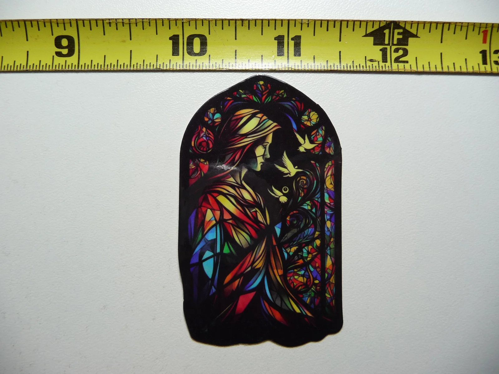 Woman Dove Robe Small Sticker Decal Stained Glass Style Beautiful Colors