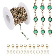 16.4Ft Rhinestone Chain Roll, Jewelry Making Chain, Gold Tone(Green)