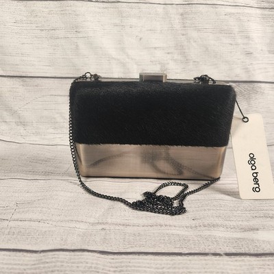 Olga Berg Clutch Bag with Shoulder Strap Two Tone Black/Pewter (READ)