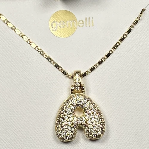 VALENTINO Collana Gemelli Iniziale "A" Ciondolo Strass In Tono Oro NUOVO