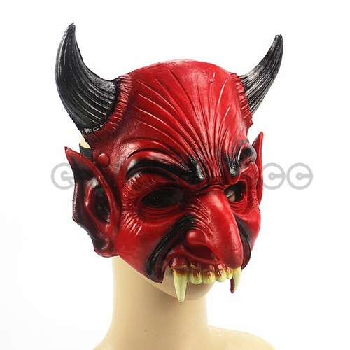 Cosplay Red Demon Teeth Horn Scary Halloween Mask Full Face Party Costume Props - Picture 4 of 8