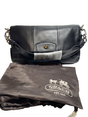 Coach Soft Black Leather Shoulder Handbag Purse Magnetic