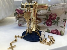 Stainl Steel,Beaded Rosary VIRGIN MARY+JESUS CROSS Necklace BOX And Jewelry Incl