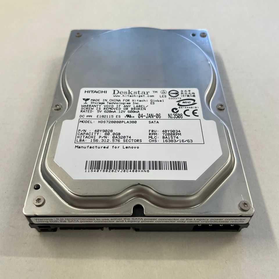 Hitachi Deskstar 80GB 3.5" SATA HDD 3Gb/s 7200 RPM 8MB HDS728080PLA380 0A32074 - Image 3 of 4