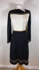 1970's gorgeous knit Midi dress Wenjilli Black Gold off White