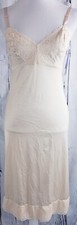VTG Nancy King Lingerie Dress Full Slip Lace Nylon Adjustable 2143 Beige Size 32